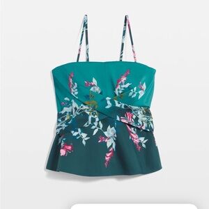 White House Black Market Teal Camisole with Floral Accents